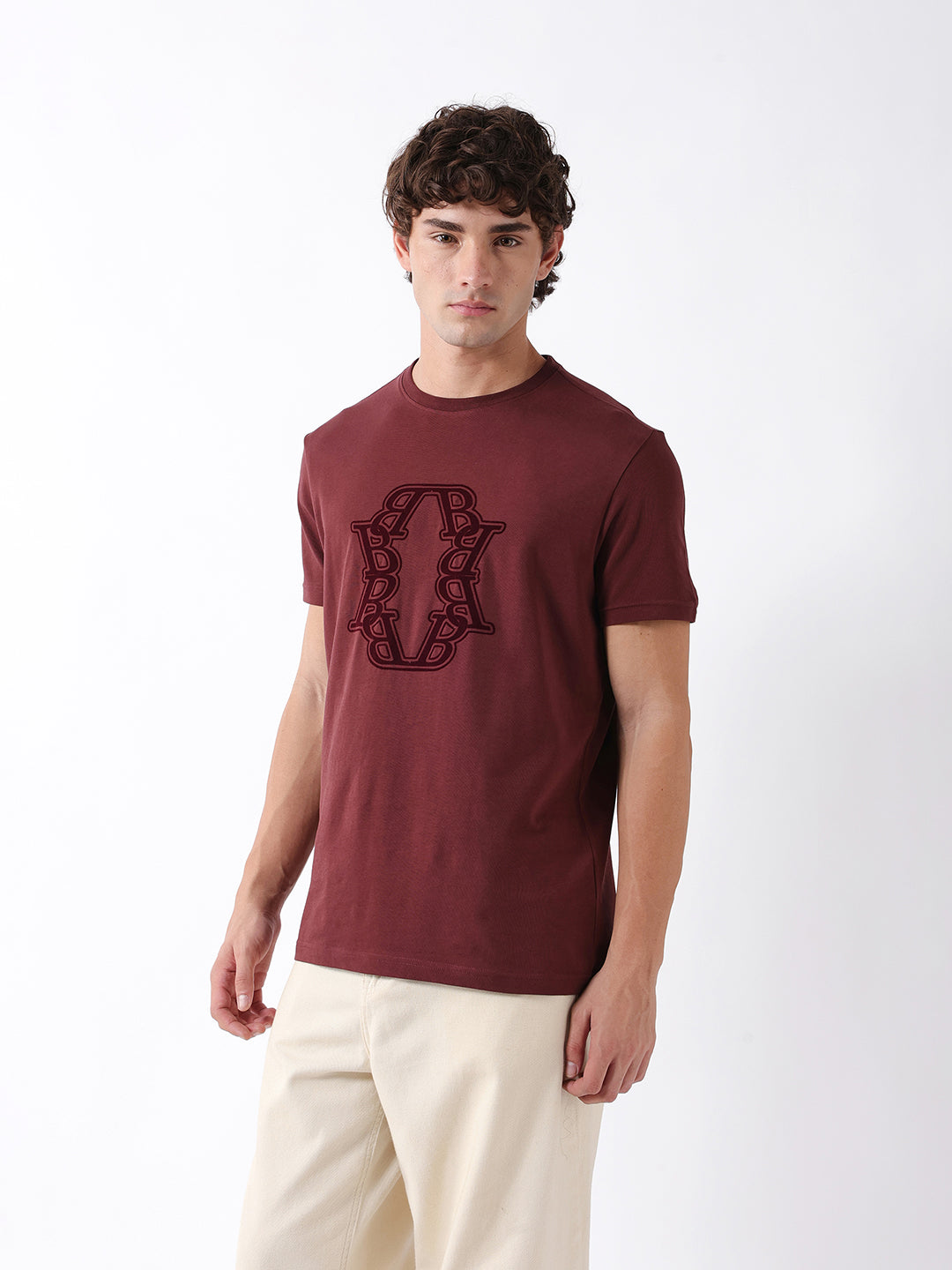 Men Maroon Graphic Cotton T-Shirt