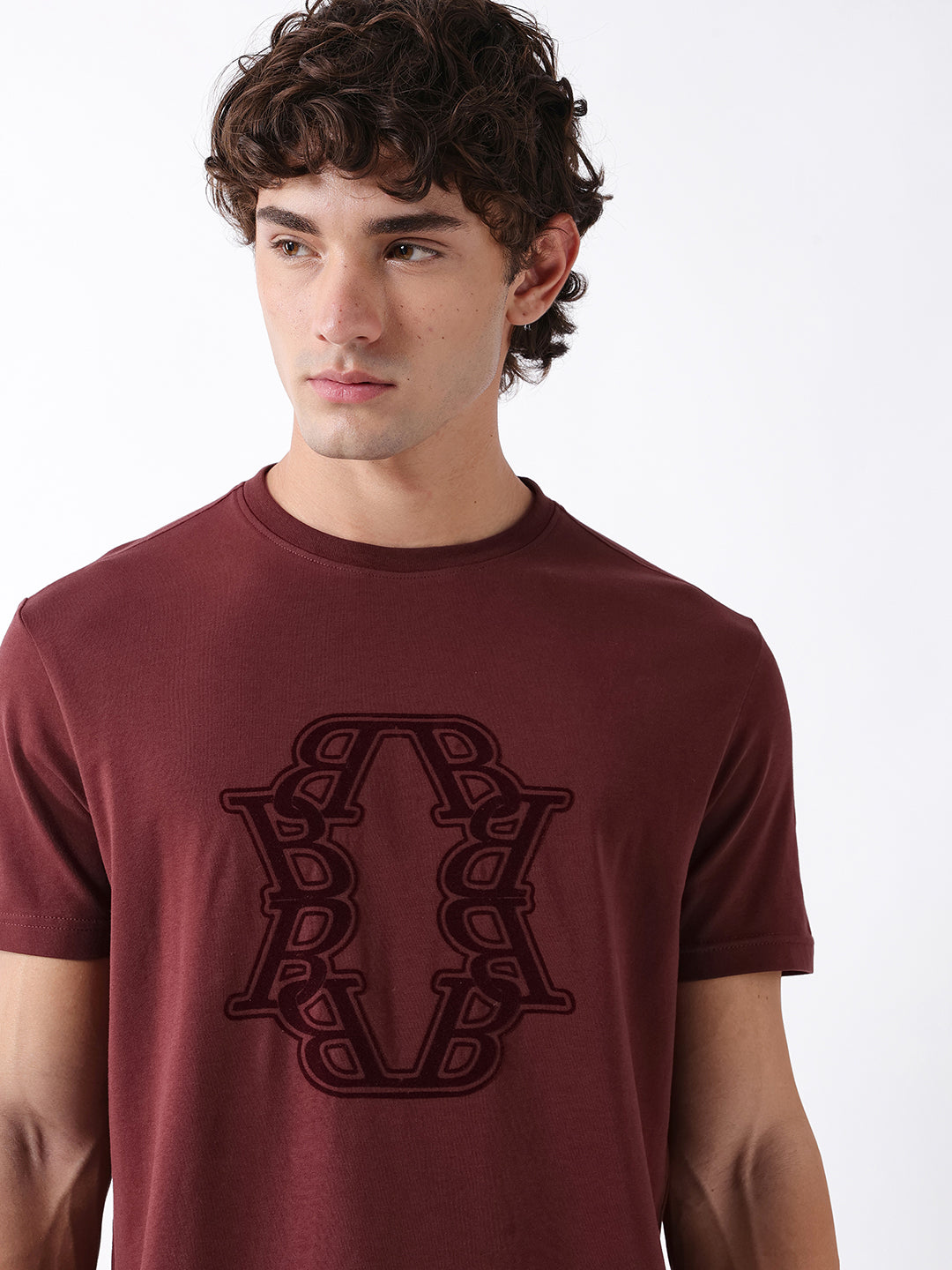 Men Maroon Graphic Cotton T-Shirt