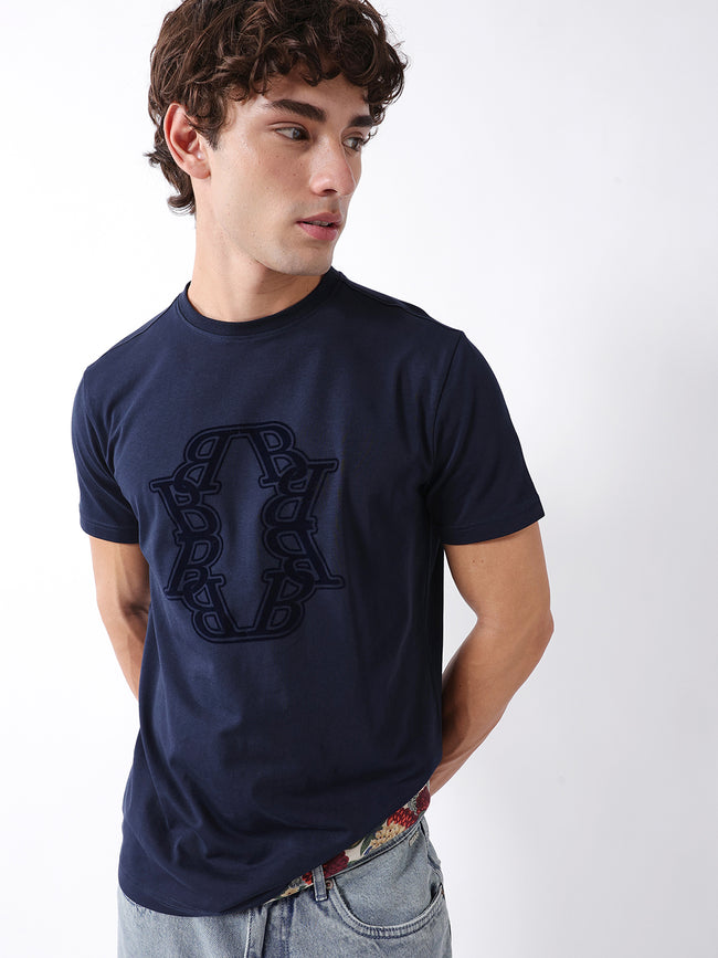 Men Navy Graphic Cotton T-Shirt