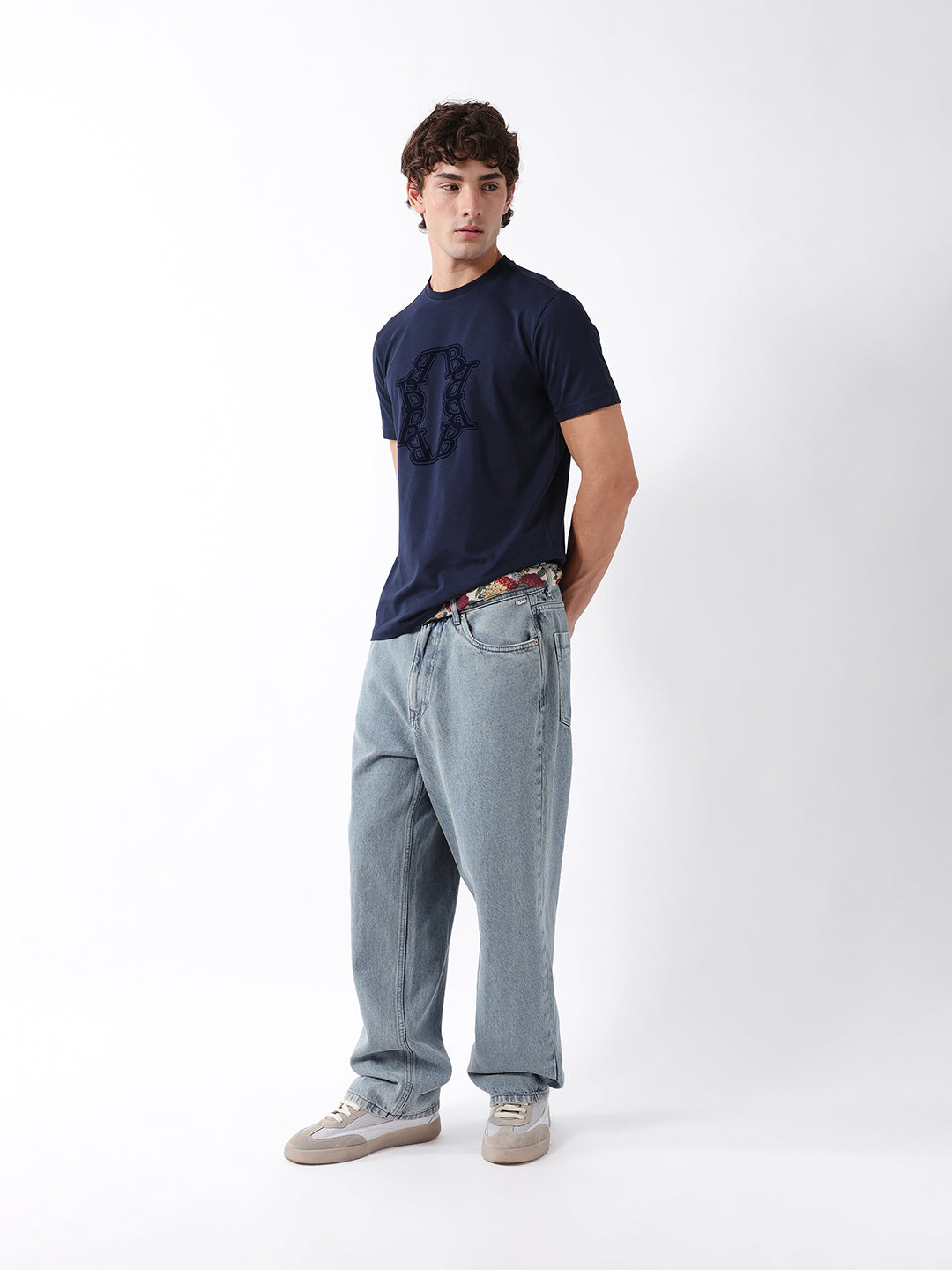 Men Navy Graphic Cotton T-Shirt