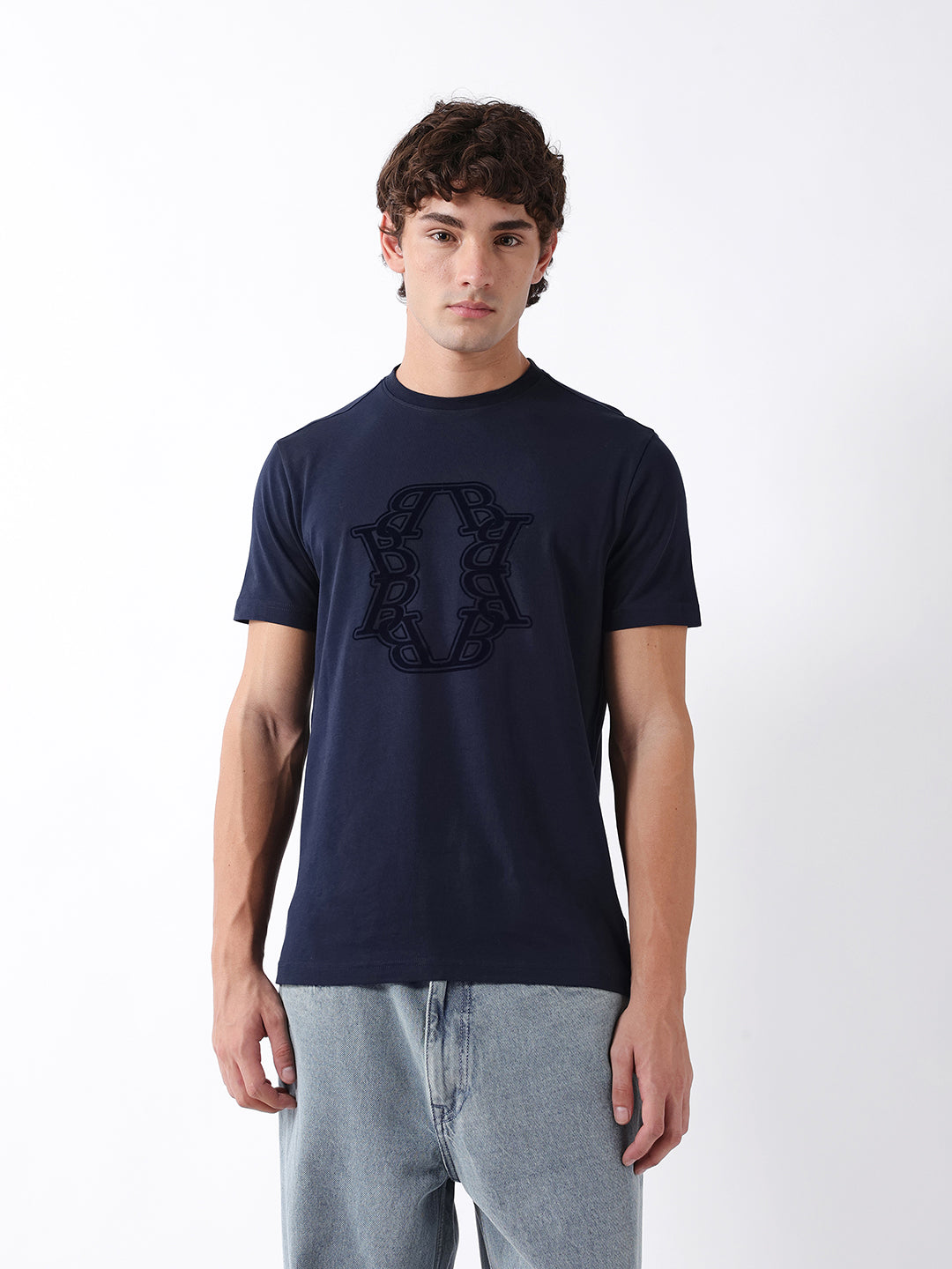 Men Navy Graphic Cotton T-Shirt