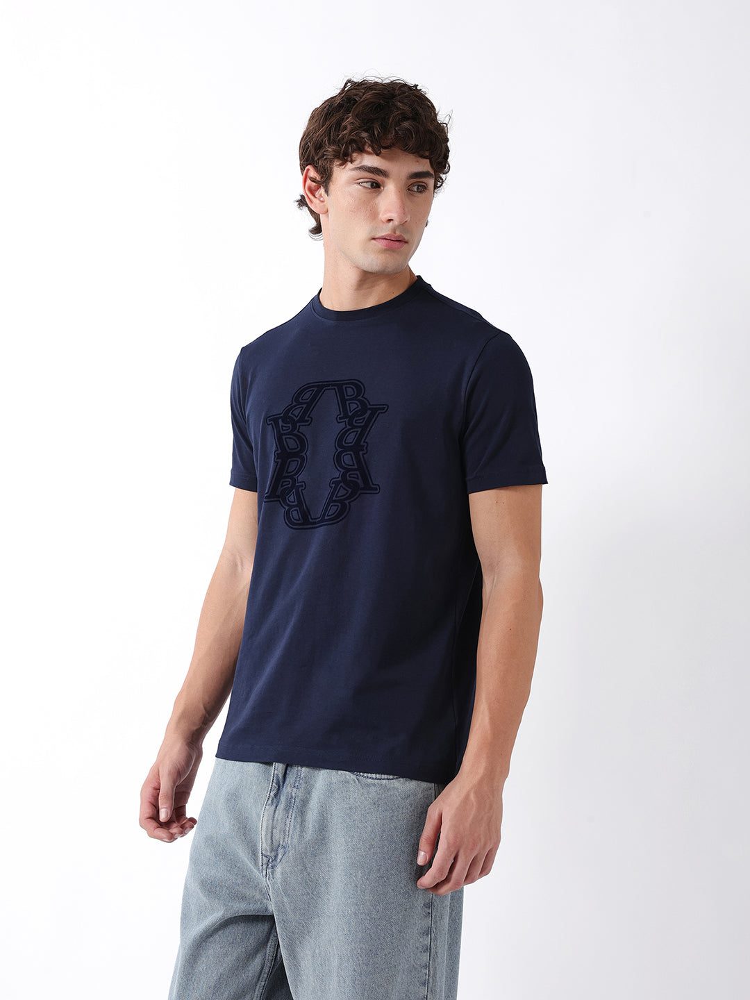 Men Navy Graphic Cotton T-Shirt