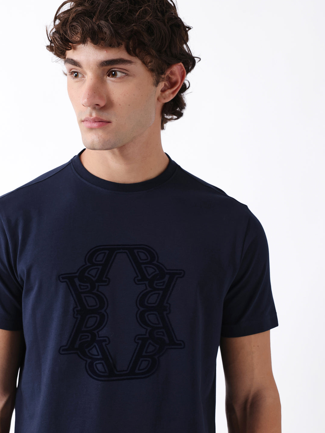 Men Navy Graphic Cotton T-Shirt