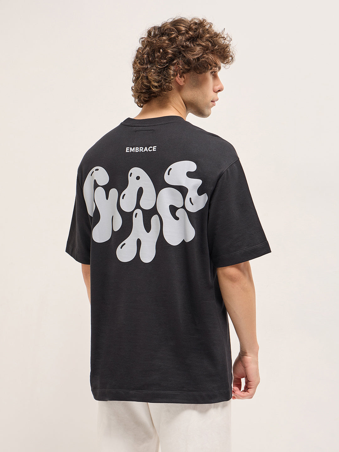 Men Black 3D Bear Graphic & Abstract Back Print Crew Neck T-shirt