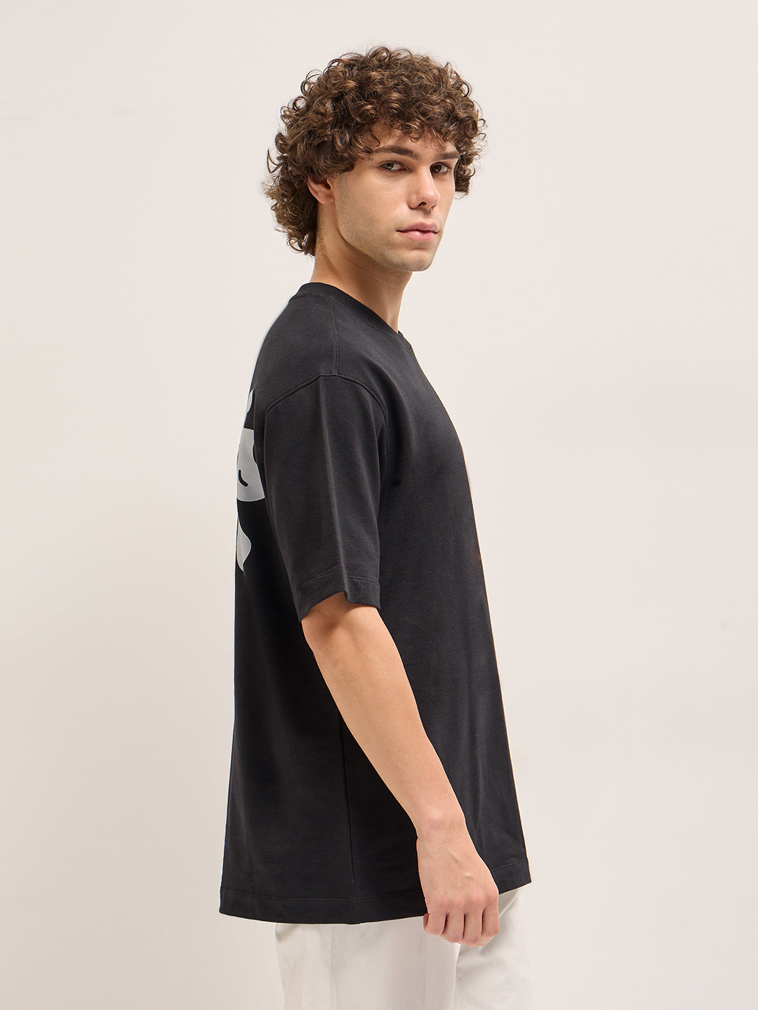 Men Black 3D Bear Graphic & Abstract Back Print Crew Neck T-shirt