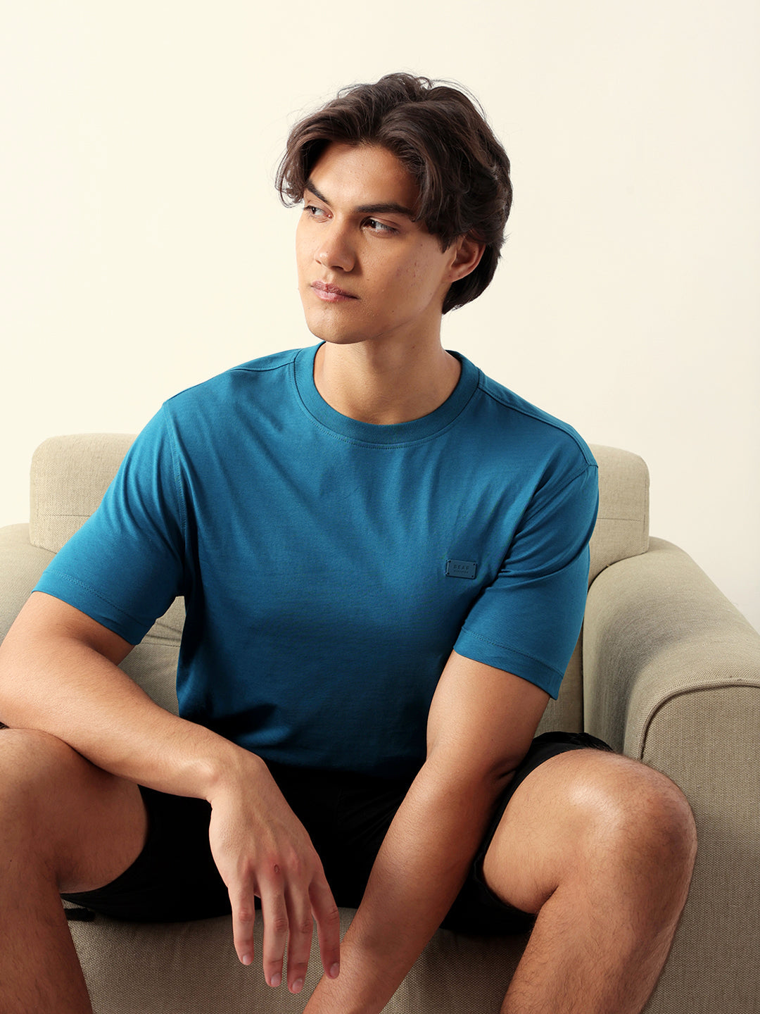 Men Green Cotton Solid T-Shirt