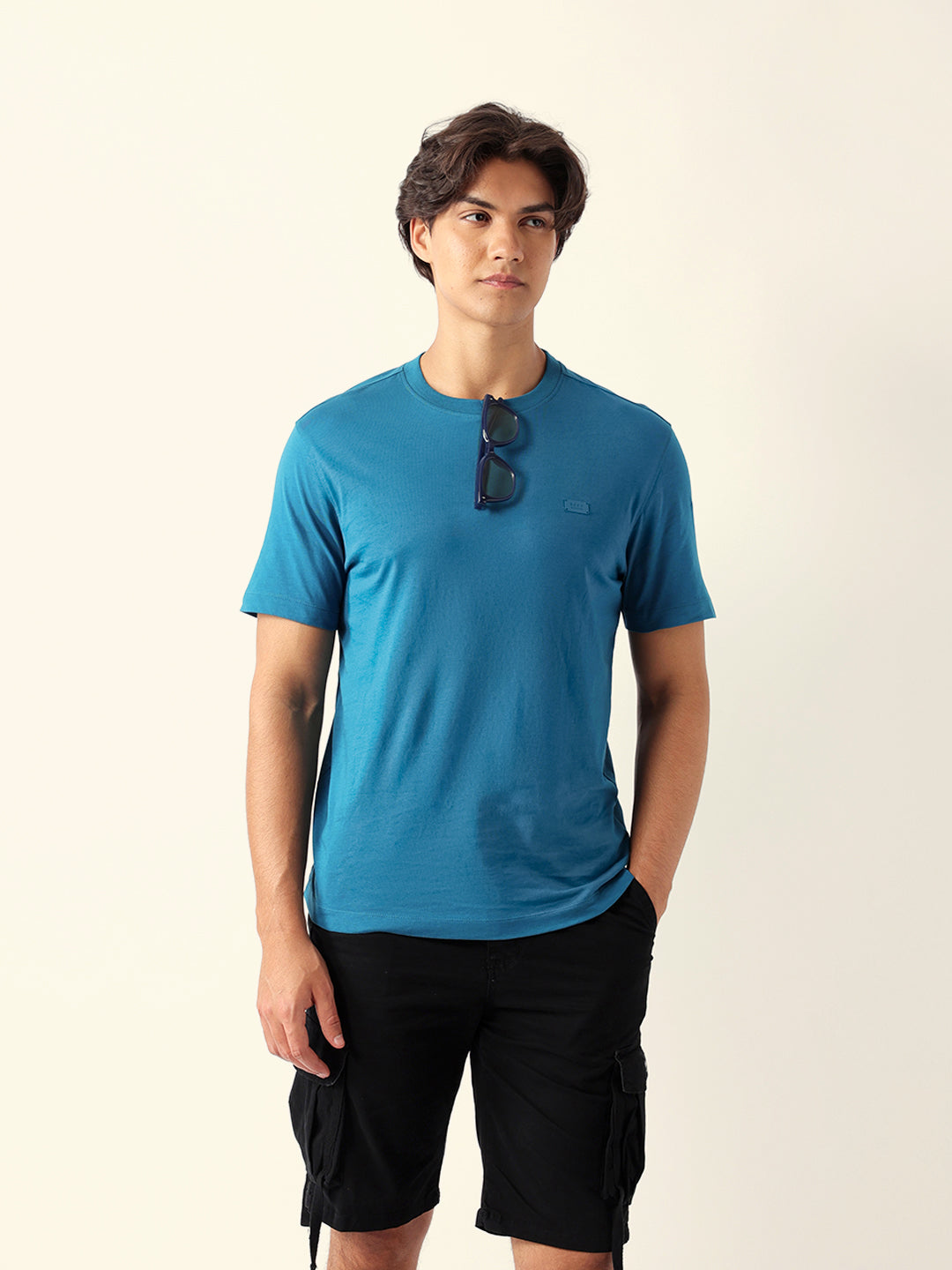 Men Green Cotton Solid T-Shirt