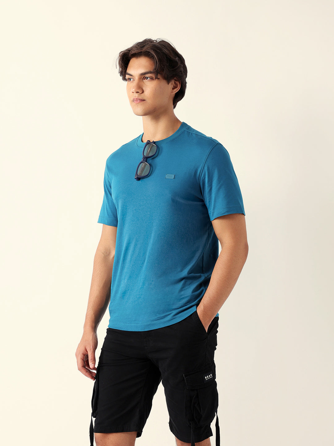 Men Green Cotton Solid T-Shirt