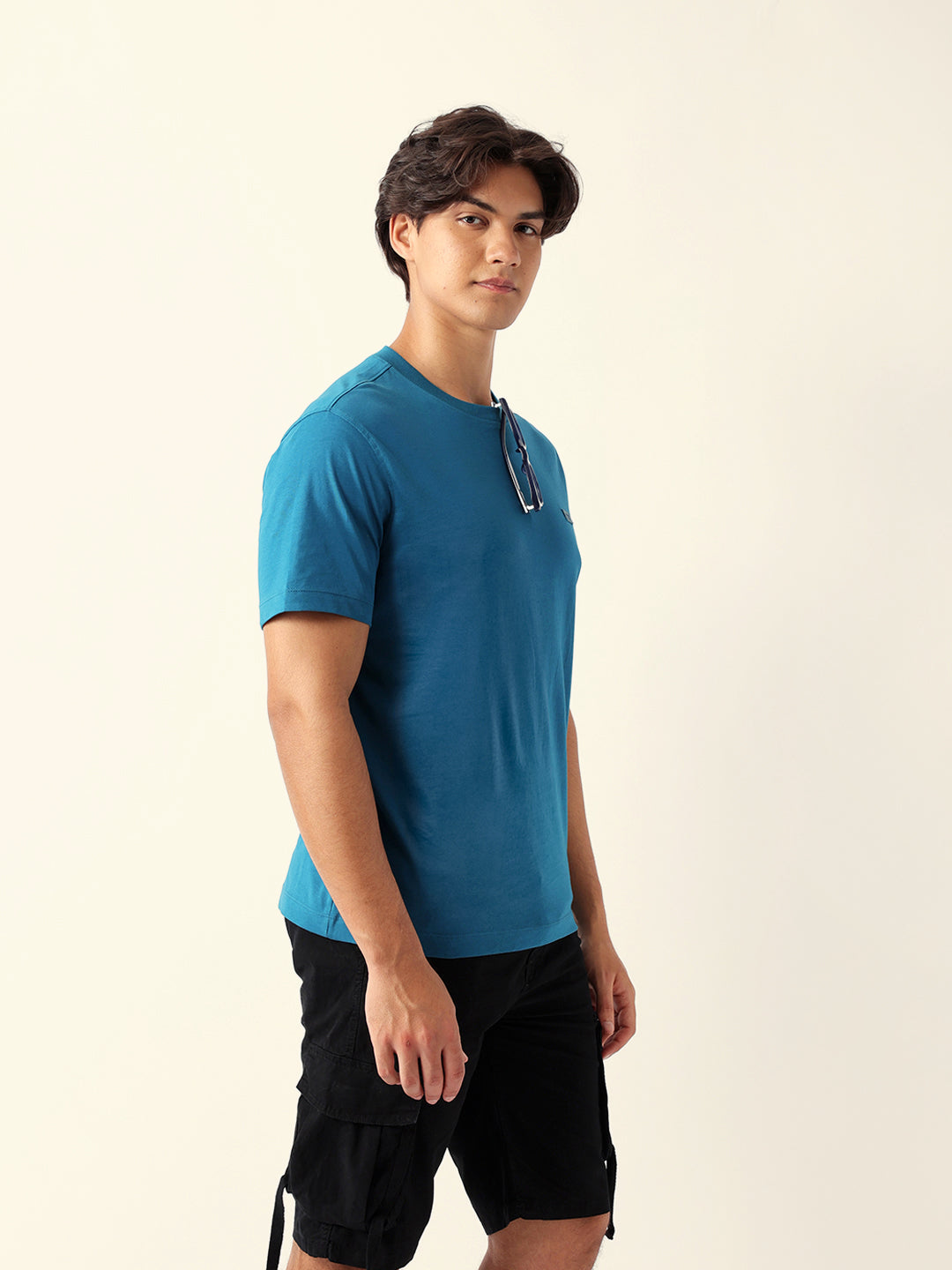 Men Green Cotton Solid T-Shirt