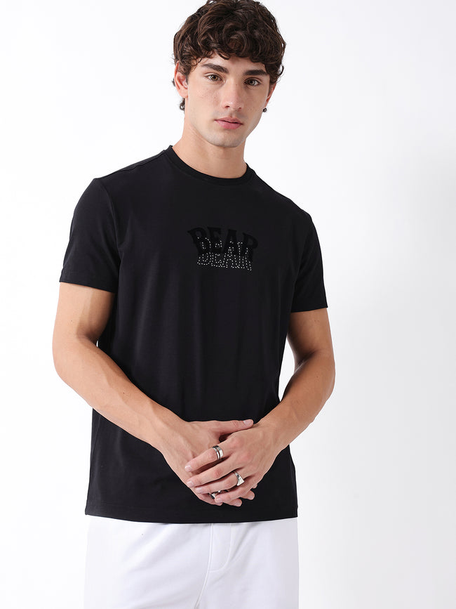 Men Black Graphic Cotton T-Shirt