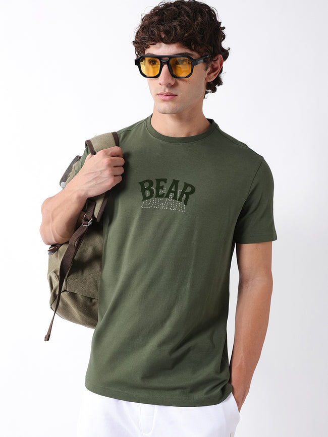 Men Olive Graphic Cotton T-Shirt