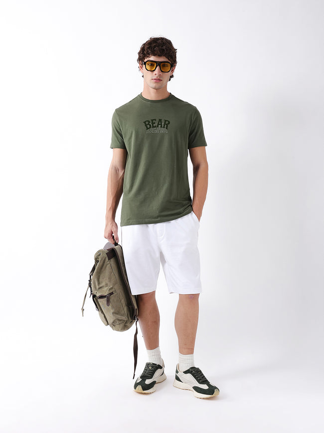 Men Olive Graphic Cotton T-Shirt