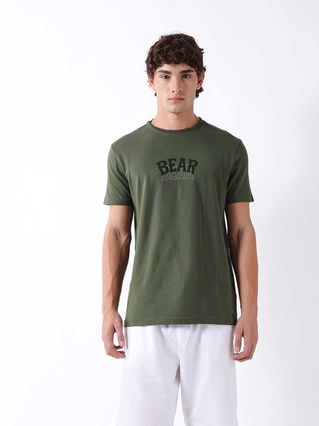 Men Olive Graphic Cotton T-Shirt