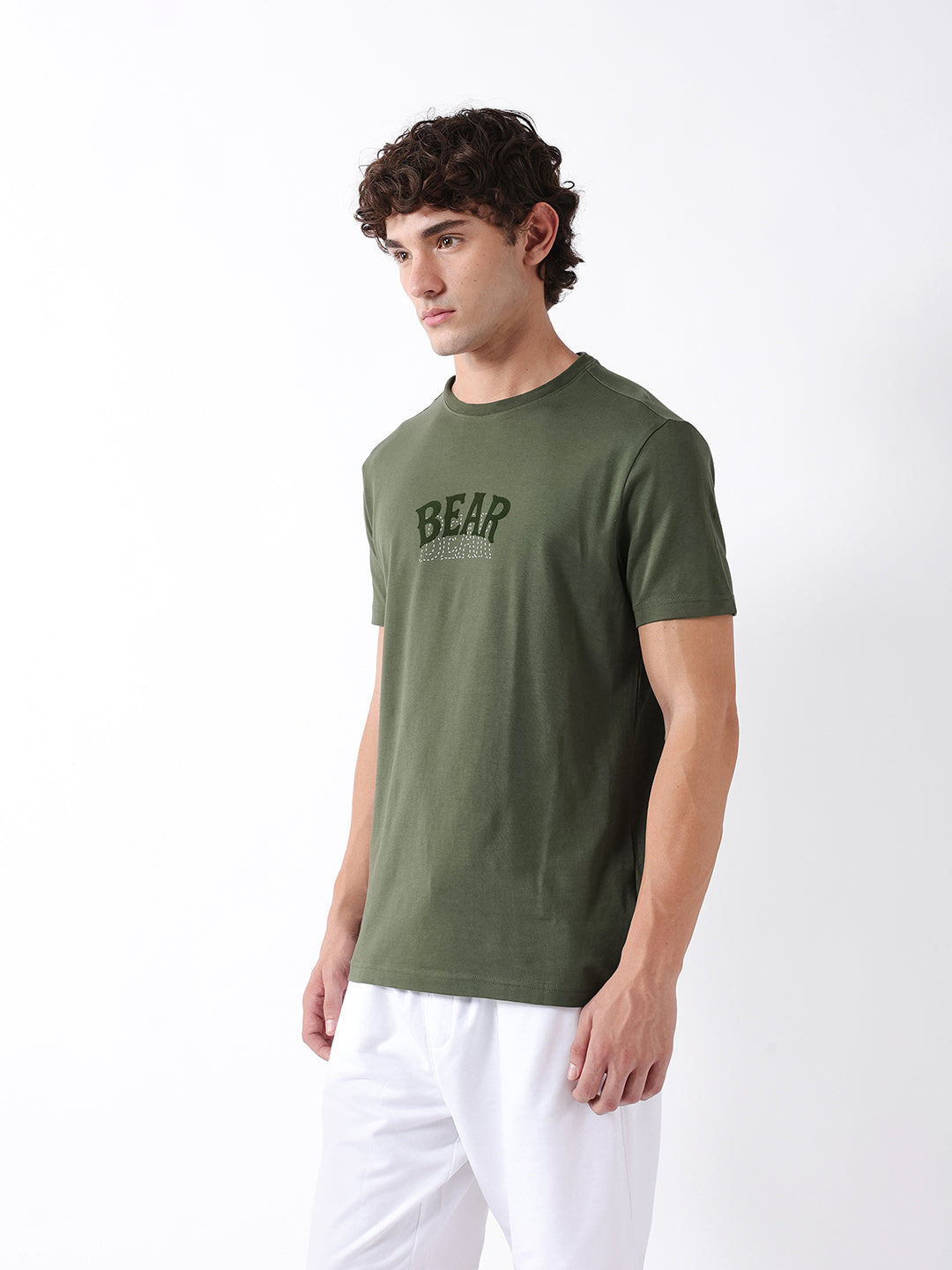 Men Olive Graphic Cotton T-Shirt