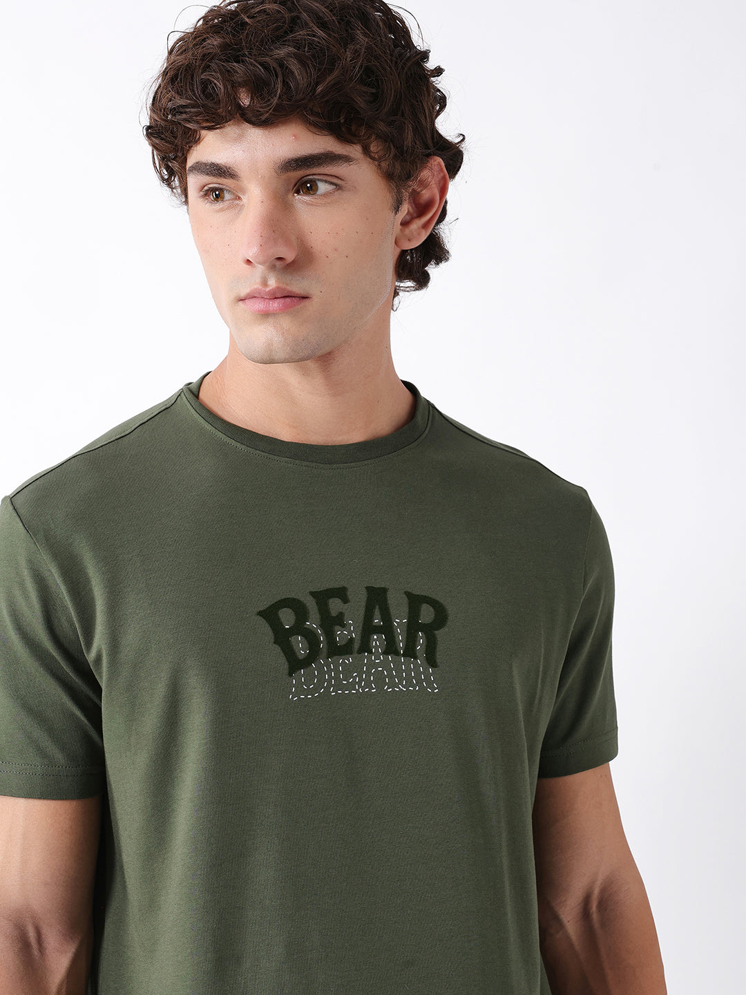 Men Olive Graphic Cotton T-Shirt