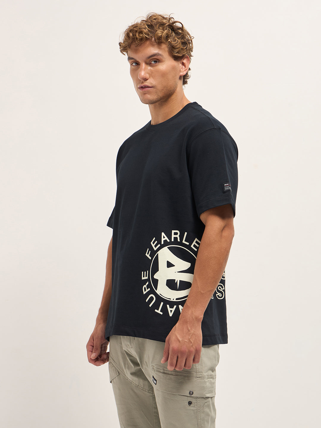 Men Black Oversized Crew Neck T-Shirt