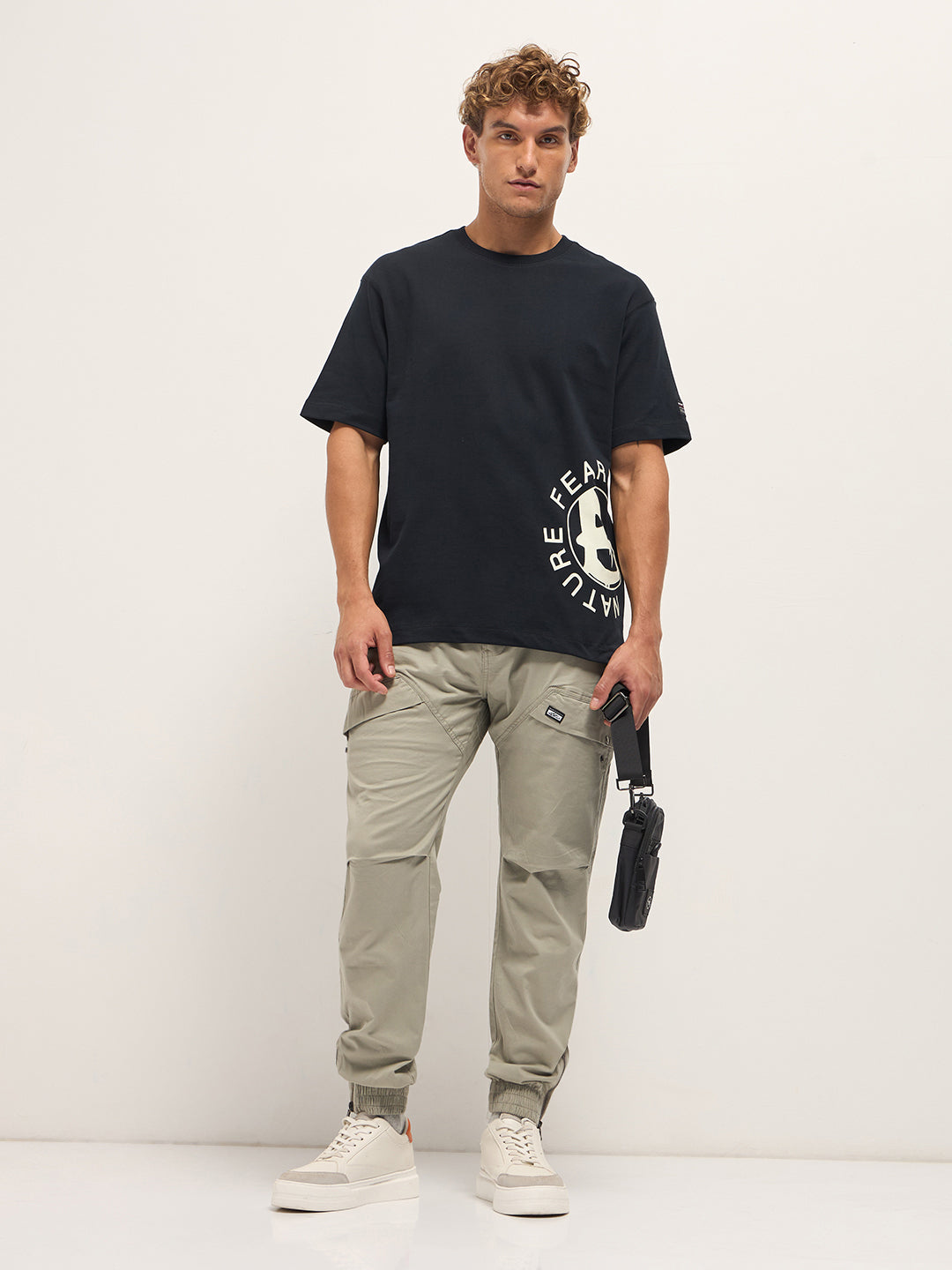 Men Black Oversized Crew Neck T-Shirt