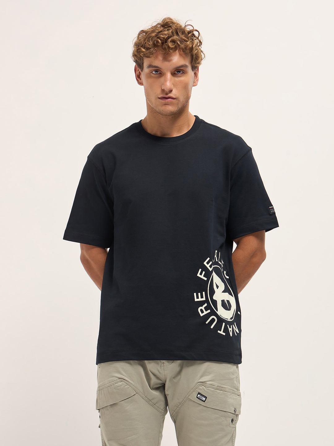 Men Black Oversized Crew Neck T-Shirt