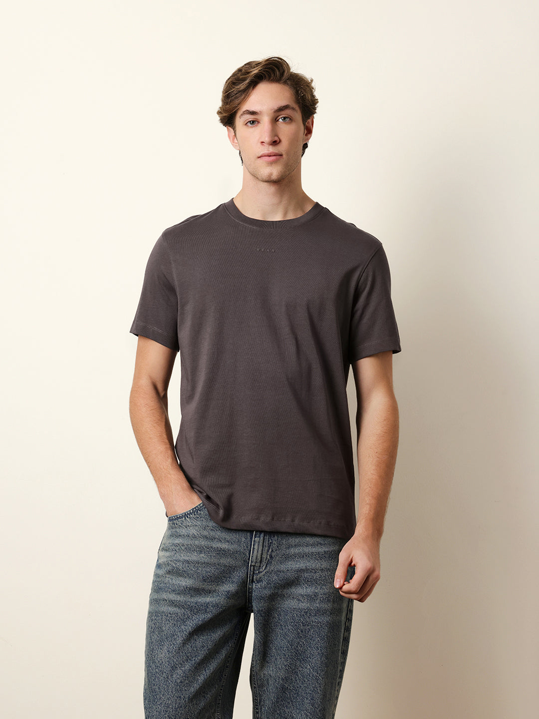 Men Grey Half Sleeve Regular T-Shirt