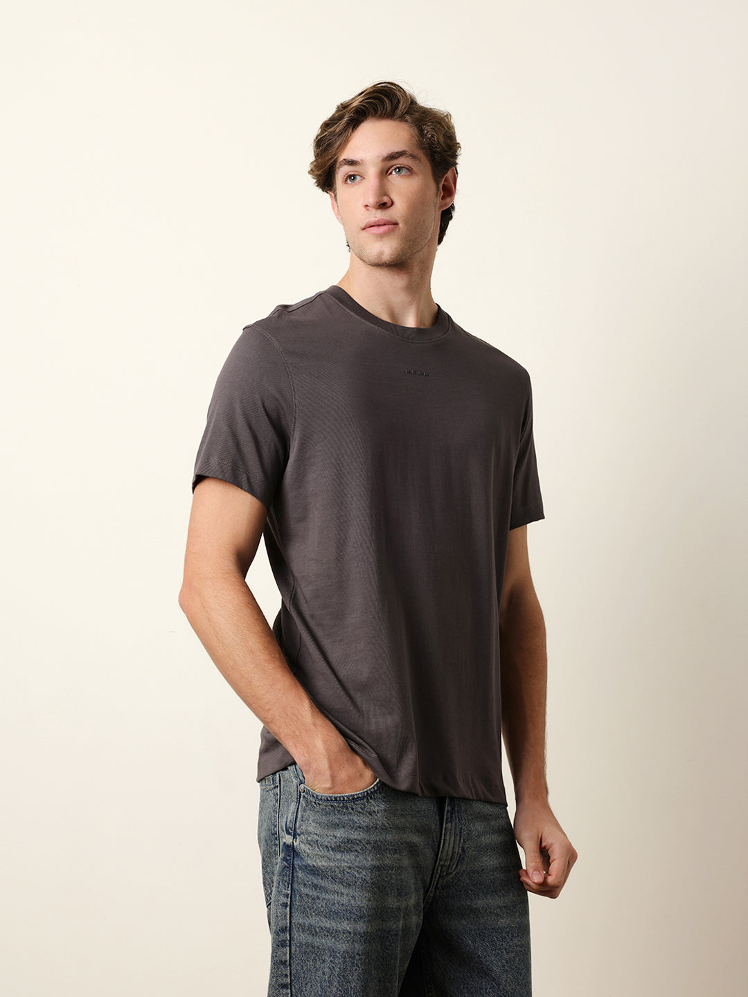 Men Grey Half Sleeve Regular T-Shirt
