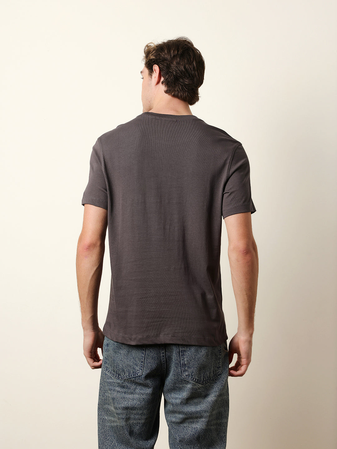 Men Grey Half Sleeve Regular T-Shirt