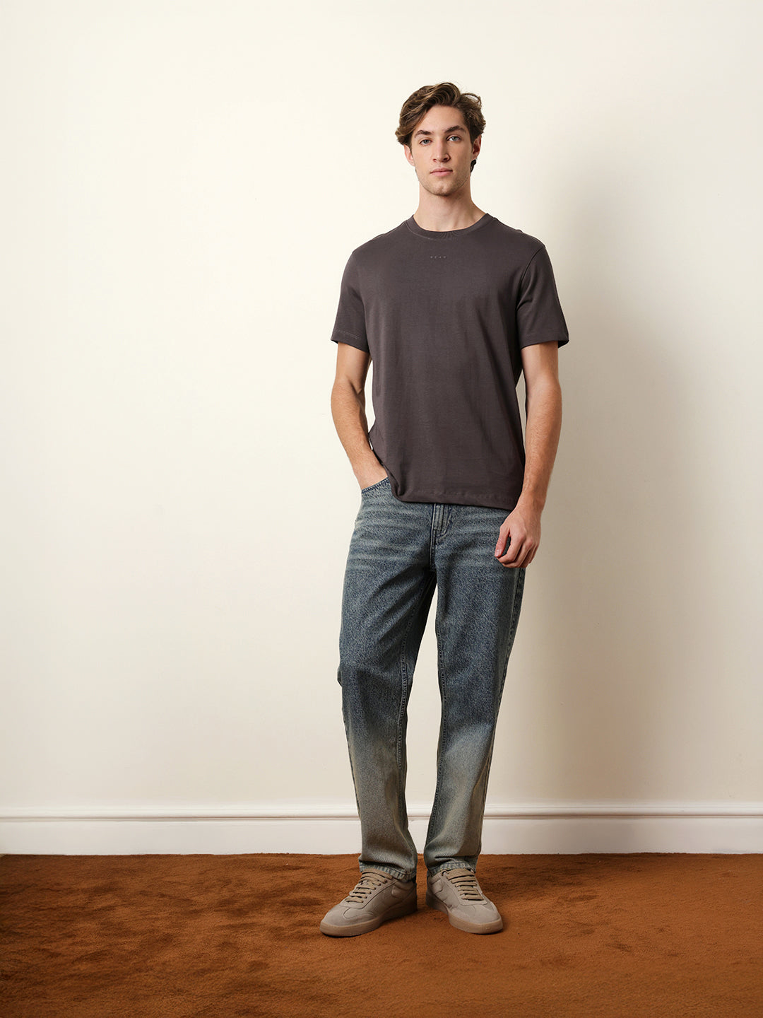 Men Grey Half Sleeve Regular T-Shirt