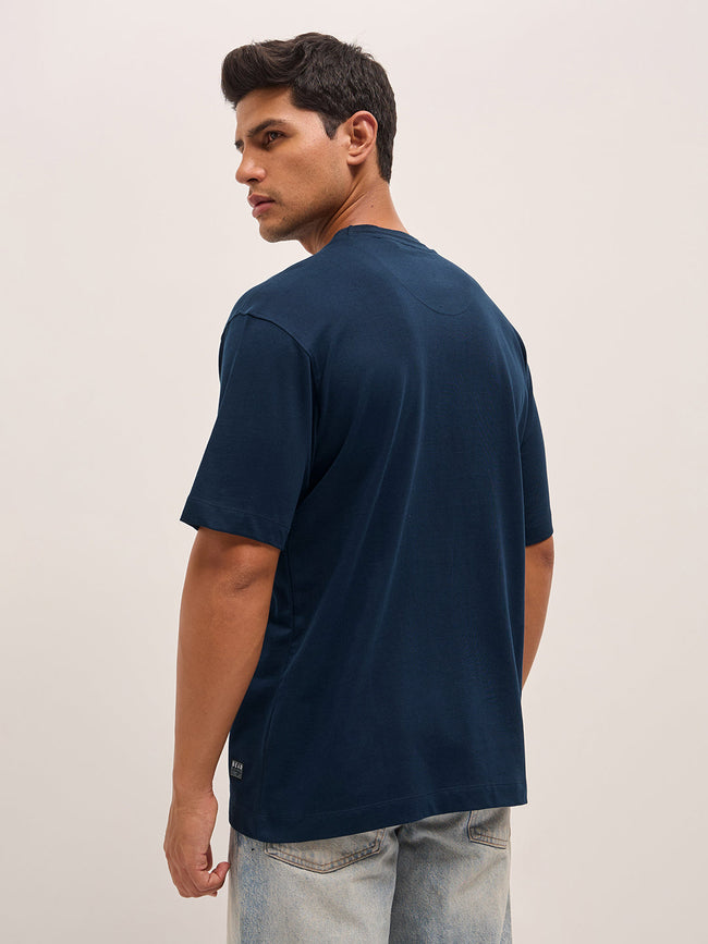 Men Navy Oversize Graphic Design Crew Neck T-shirt