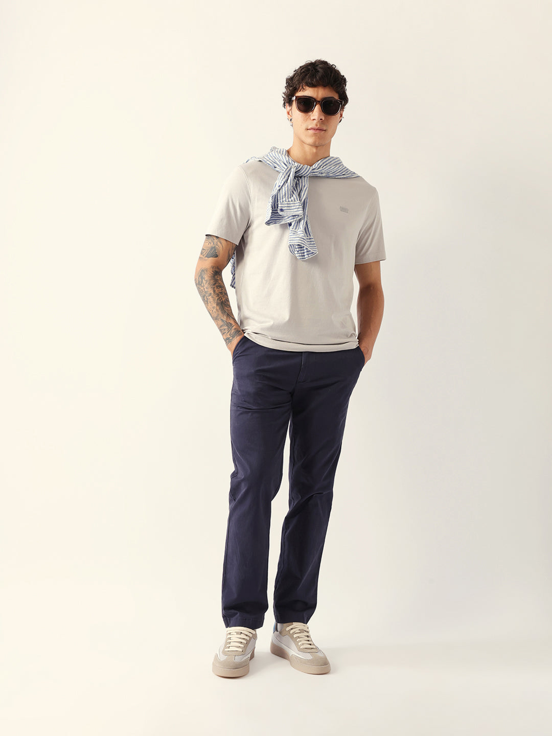 Men Grey Solid Cotton Crew Neck T-Shirt