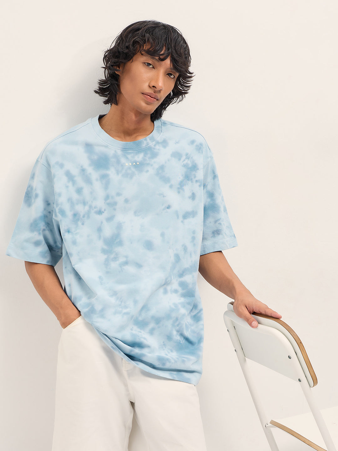 Men Blue Tie-Dye Oversized T-Shirt