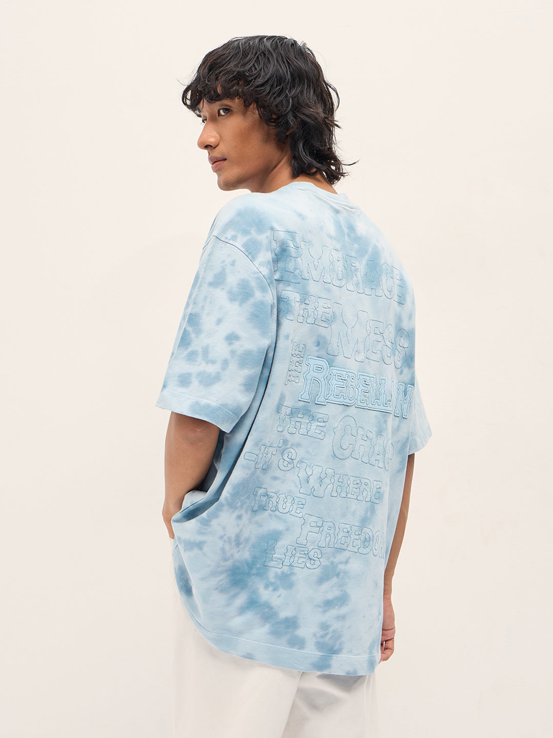 Men Blue Tie-Dye Oversized T-Shirt