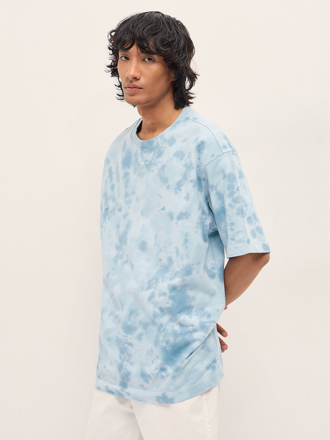 Men Blue Tie-Dye Oversized T-Shirt