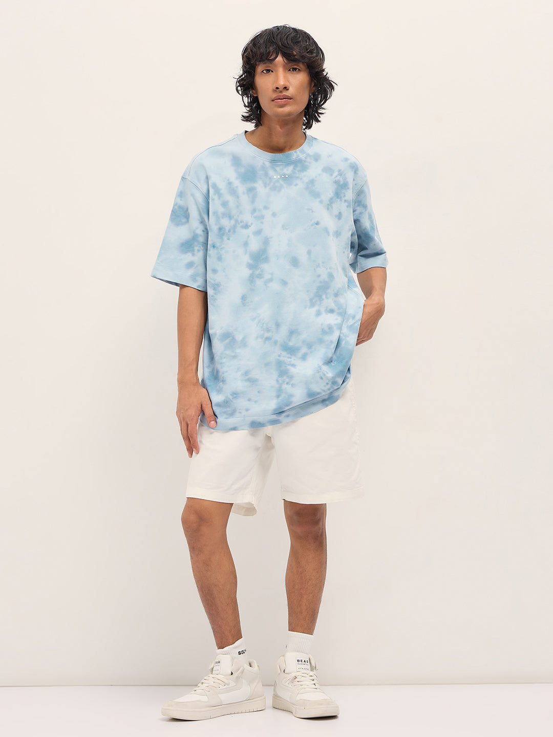 Men Blue Tie-Dye Oversized T-Shirt
