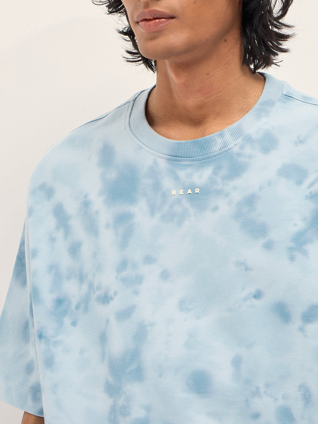 Men Blue Tie-Dye Oversized T-Shirt