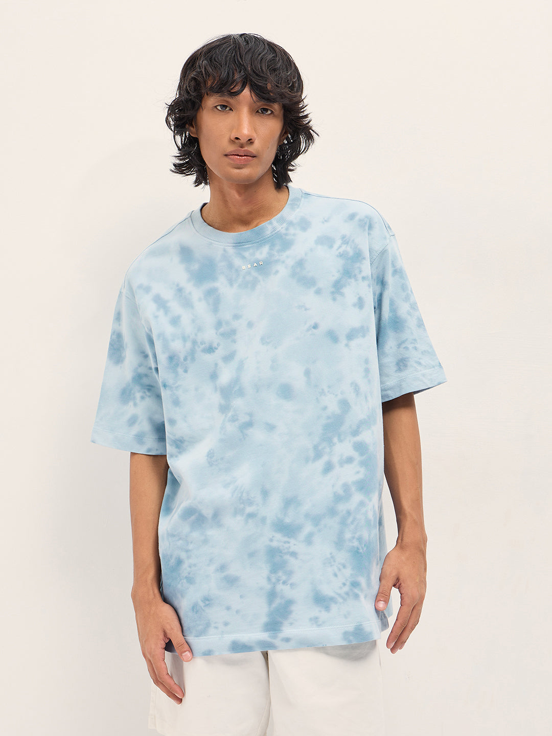 Men Blue Tie-Dye Oversized T-Shirt