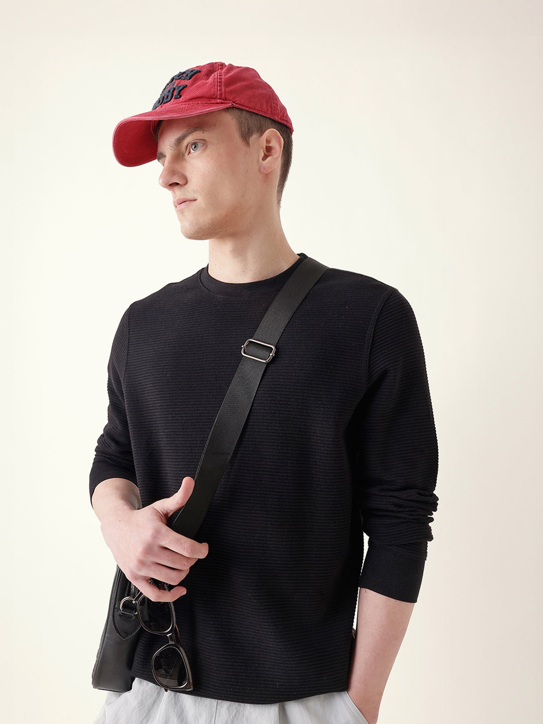 Men Black Full Sleeve Regular T-Shirt