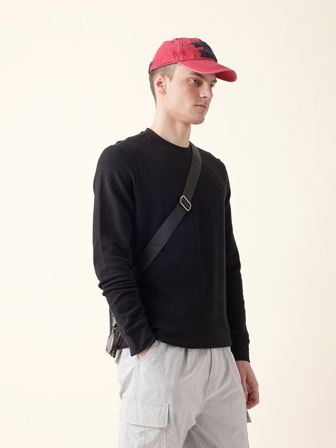 Men Black Full Sleeve Regular T-Shirt