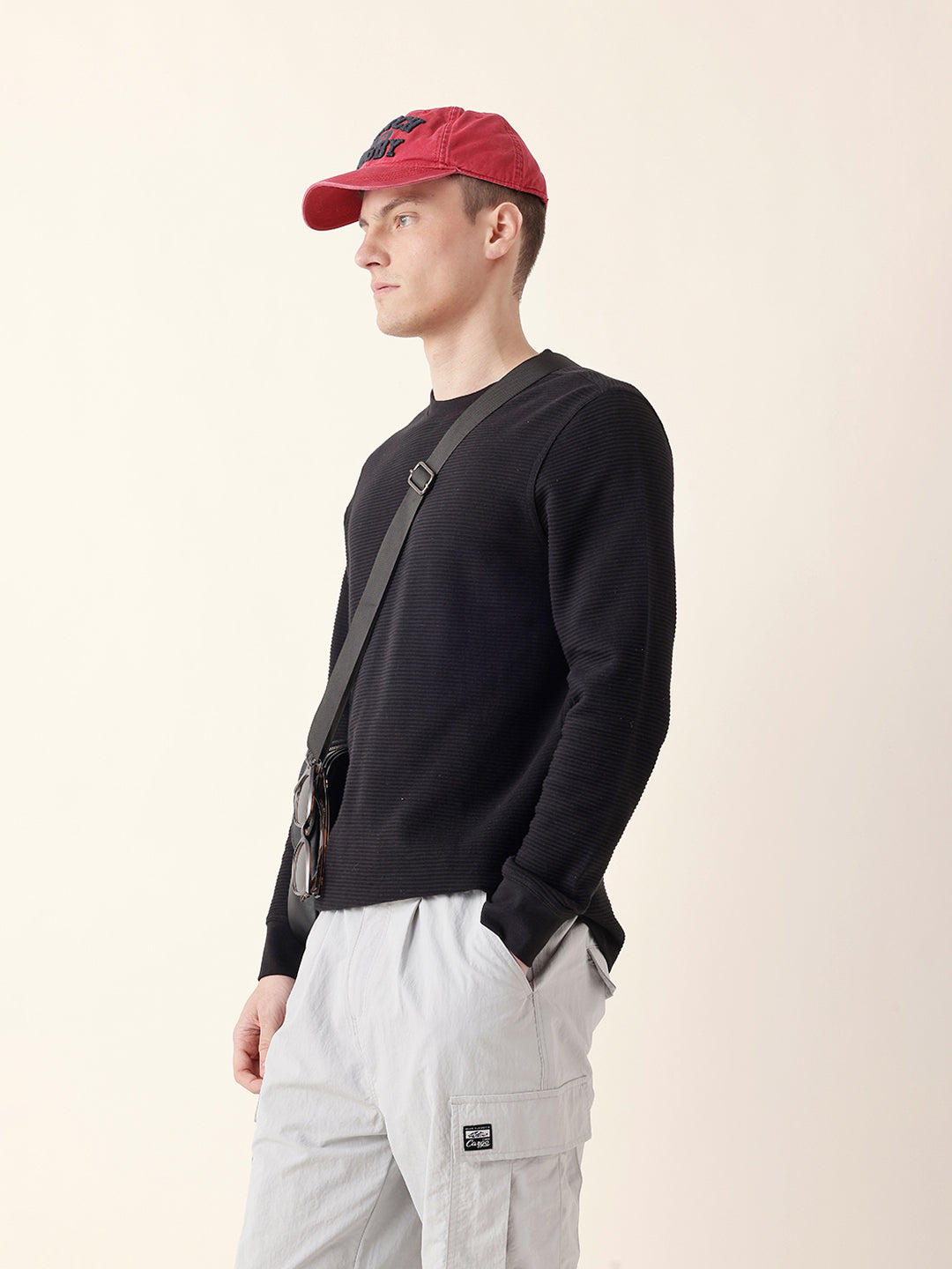 Men Black Full Sleeve Regular T-Shirt