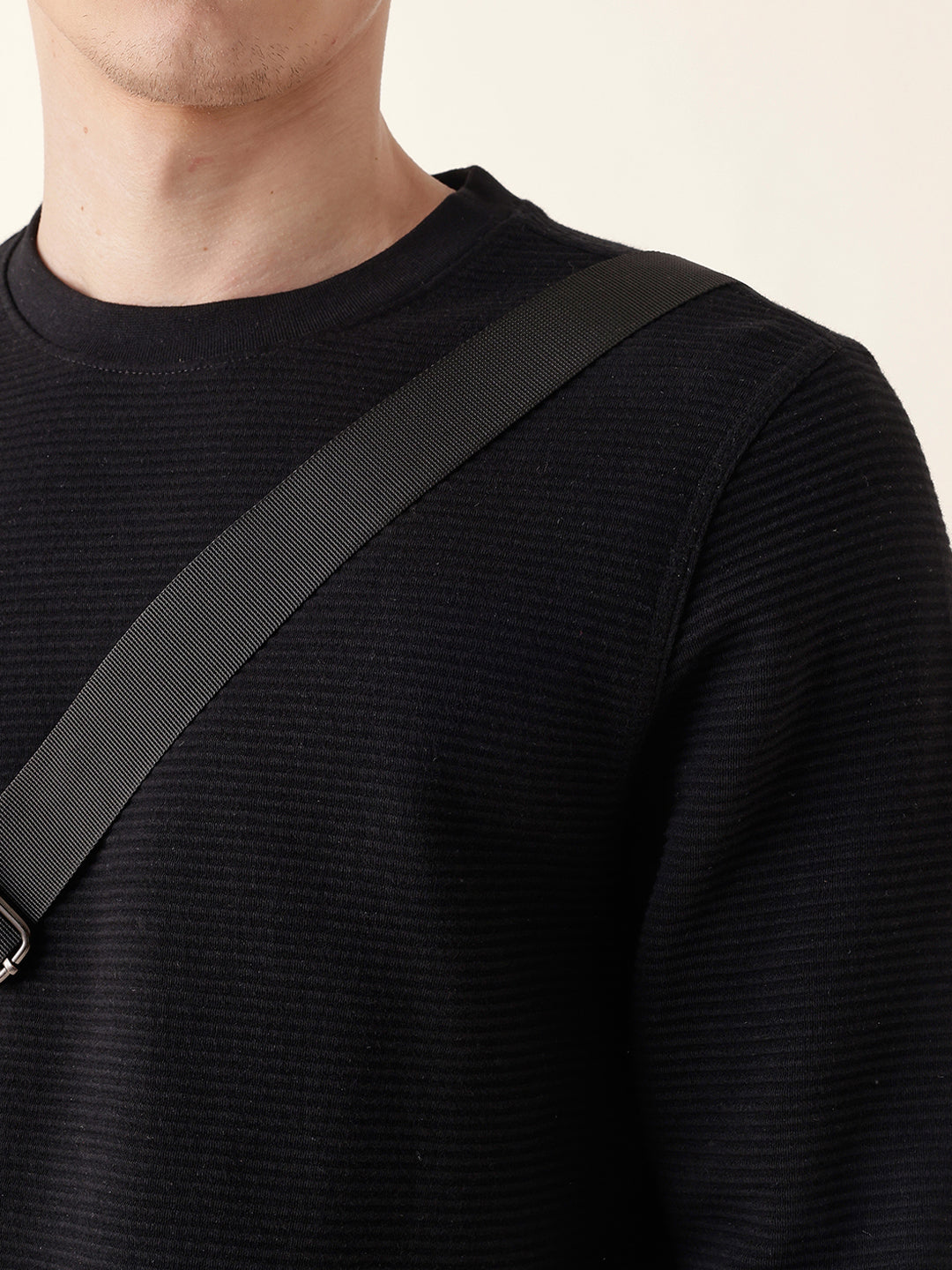 Men Black Full Sleeve Regular T-Shirt