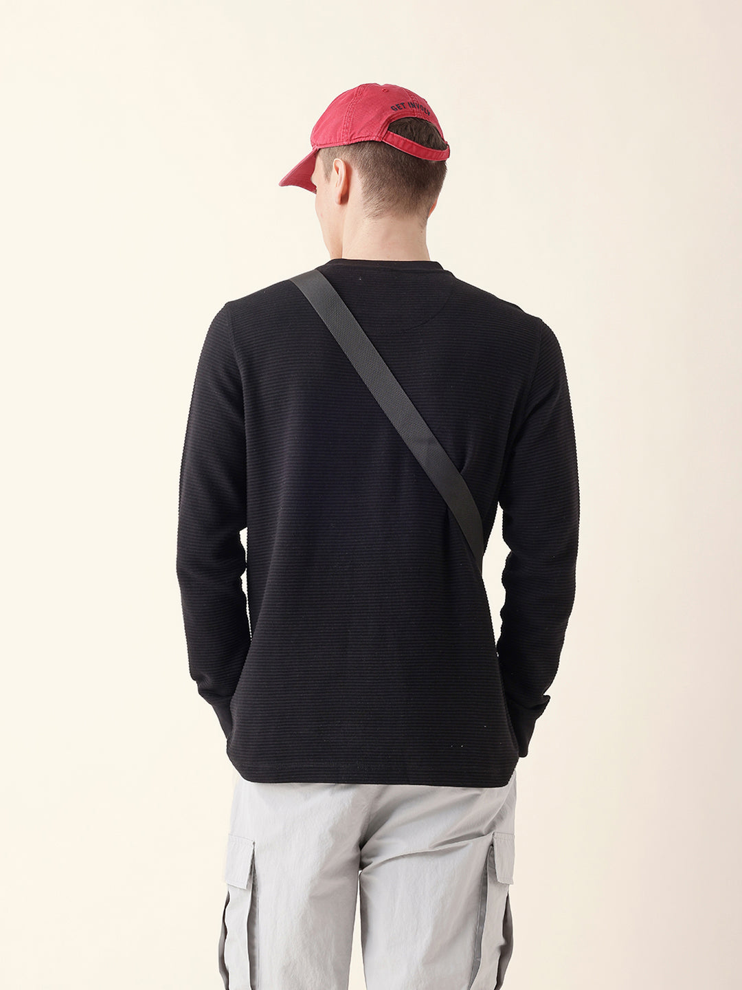 Men Black Full Sleeve Regular T-Shirt