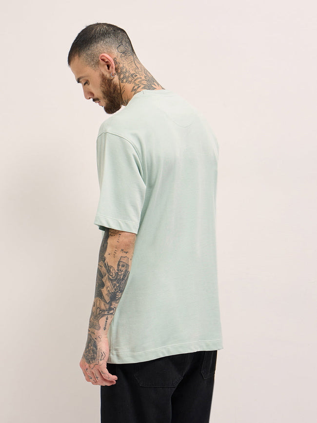 Men Light Green Graphic Print Oversize Crew Neck T-shirt