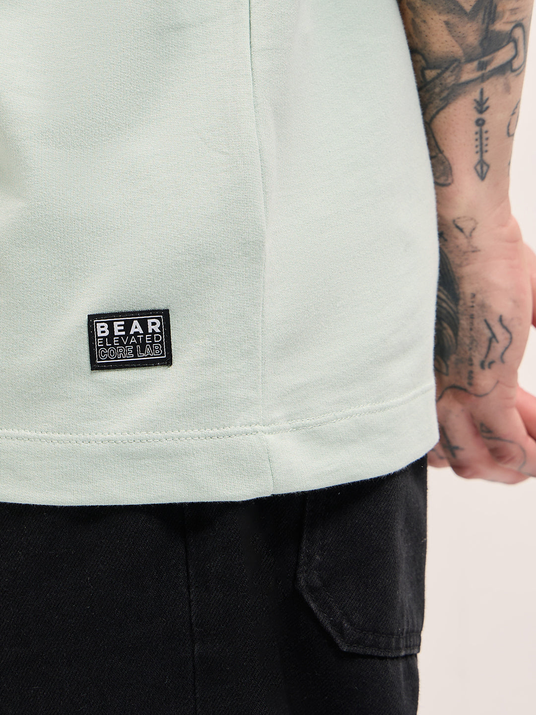 Men Light Green Graphic Print Oversize Crew Neck T-shirt