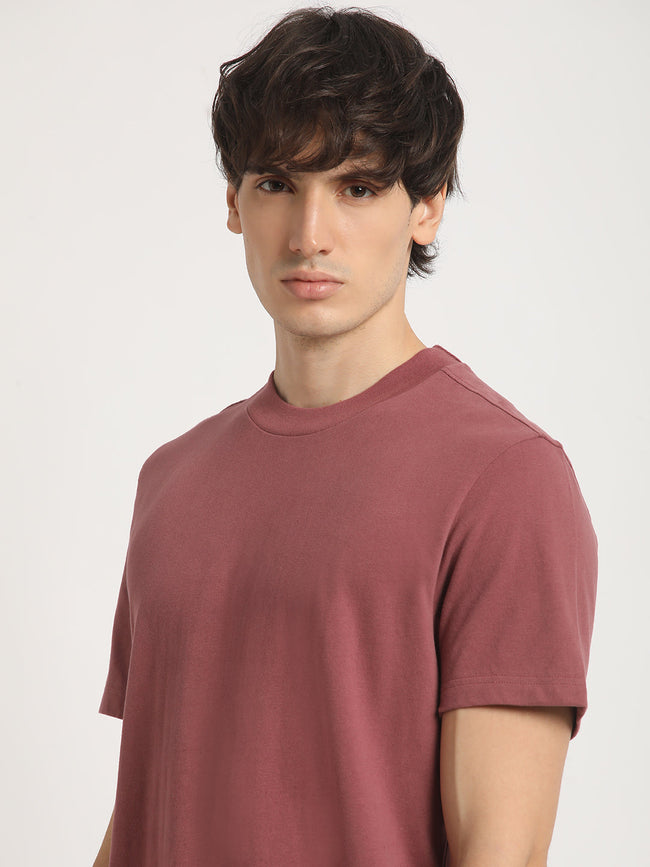 Men Pink Solid Relaxed Fit Round Neck T Shirt | The Bear House