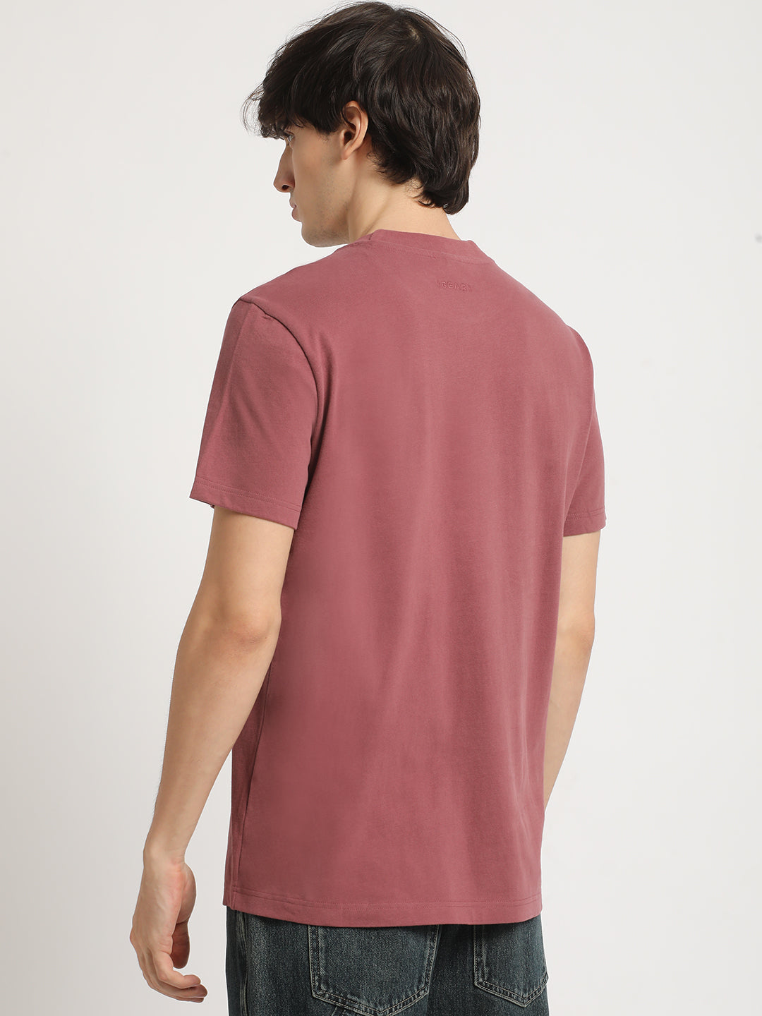 Men Pink Solid Relaxed Fit Round Neck T Shirt | The Bear House