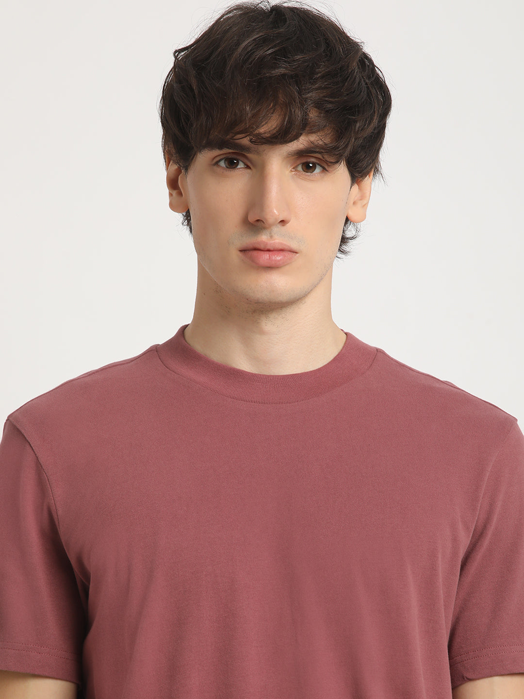 Men Pink Solid Relaxed Fit Round Neck T Shirt | The Bear House