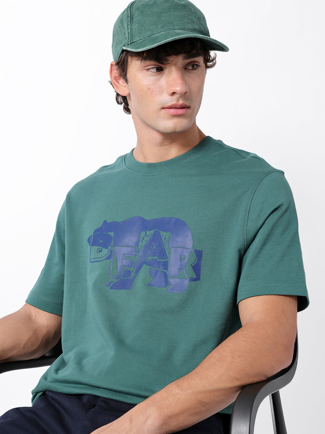 Men Green Cotton Printed T-Shirt