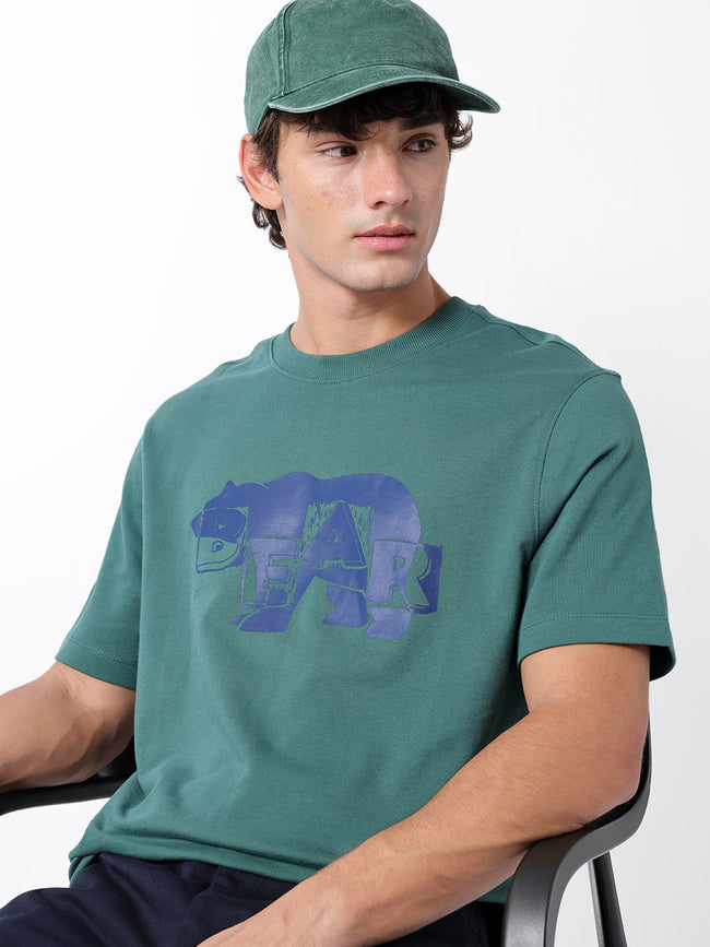 Men Green Cotton Printed T-Shirt