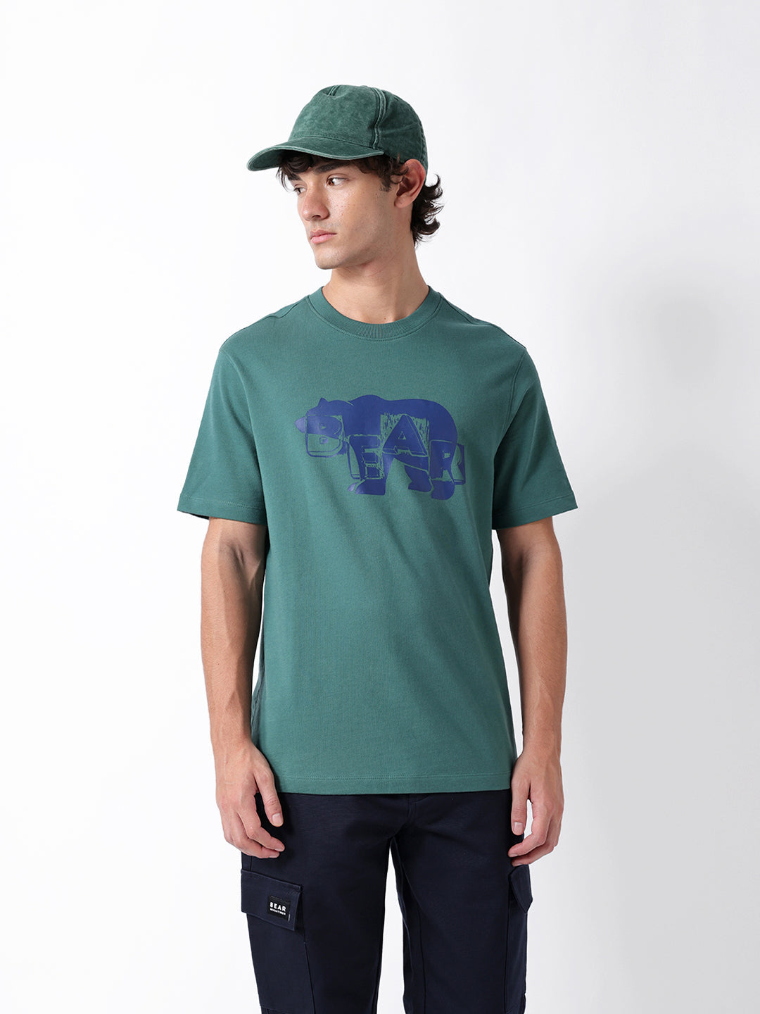 Men Green Cotton Printed T-Shirt