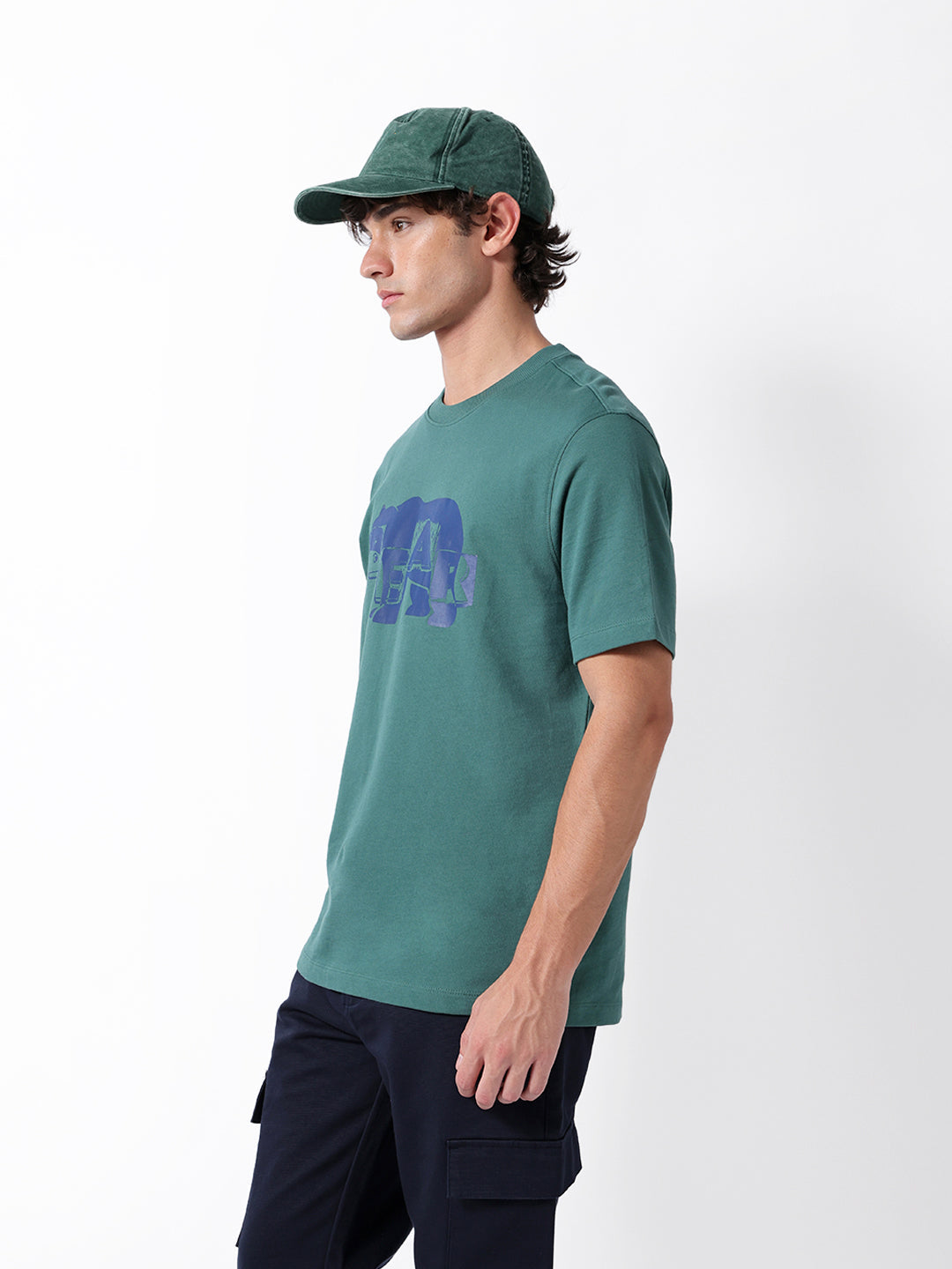Men Green Cotton Printed T-Shirt