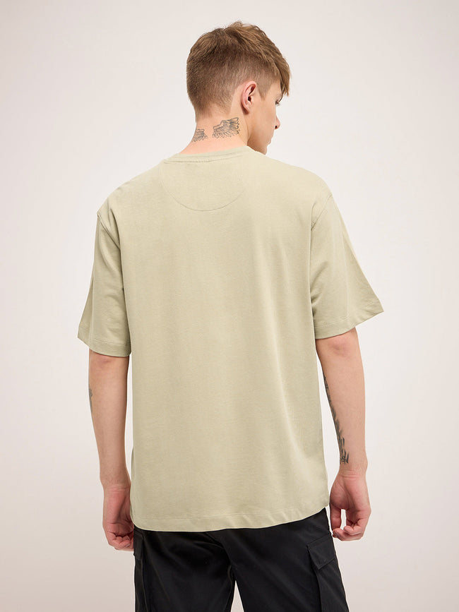 Men Beige 3D graphic Design Crew Neck T-Shirt