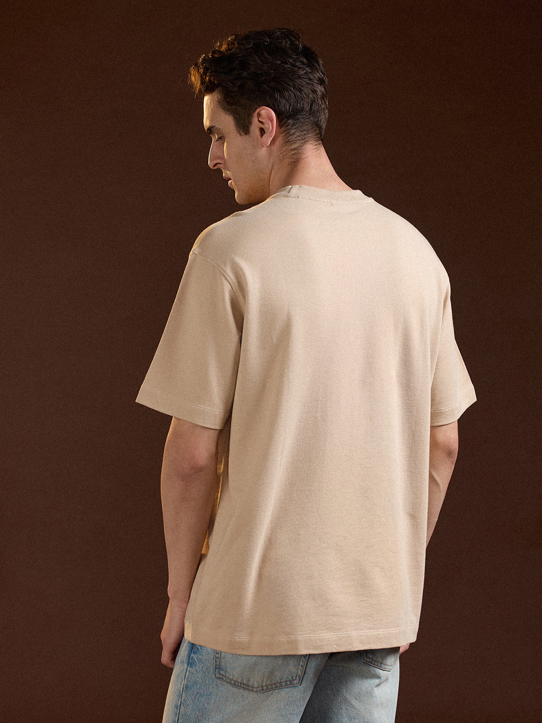 Men Beige Oversize Summer Essence Graphic Print Crew Neck T-shirt